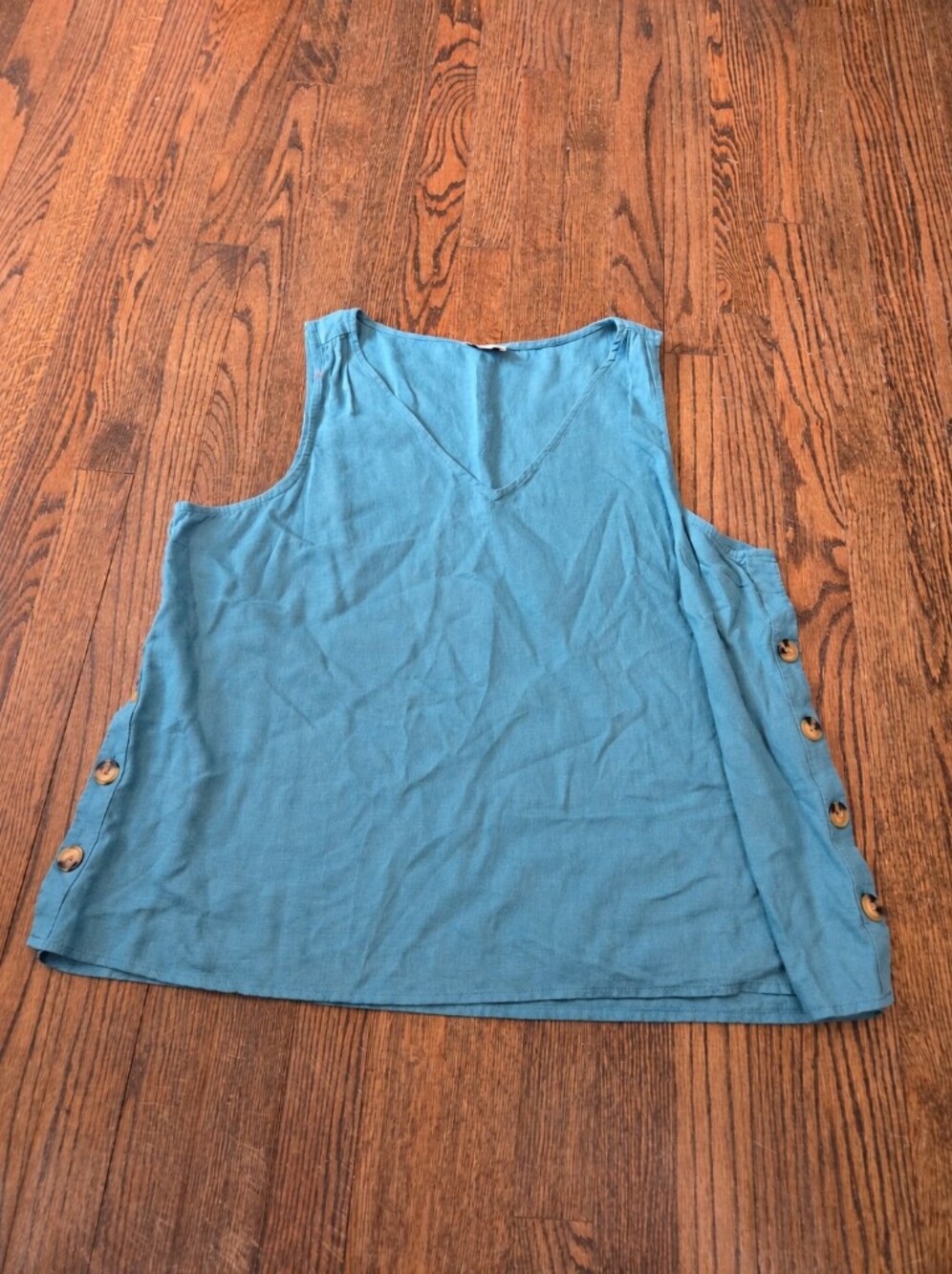 Wonderly Linen Lyocell Teal Side Button Tank Top Plus Size XXL
